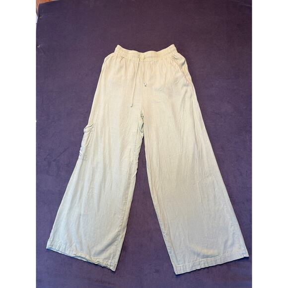 Coco +Jaimeson Pants - Coco + Jaimeson Linen Drawstring Waist Pants Womens M Mint Wide Leg
